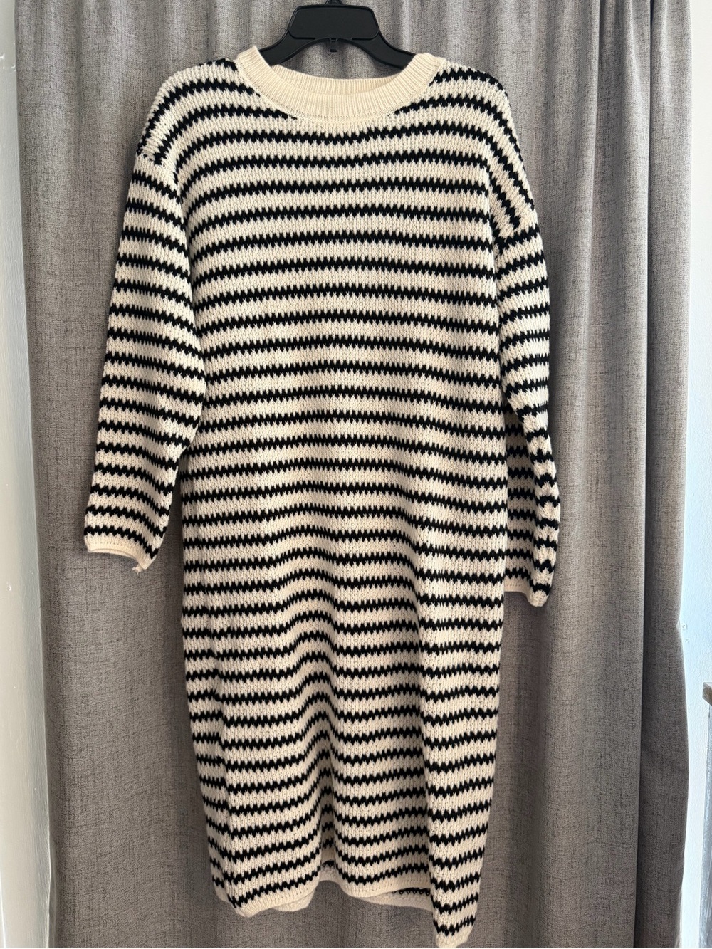 Striped Black and Cream Knit Sweater Dress